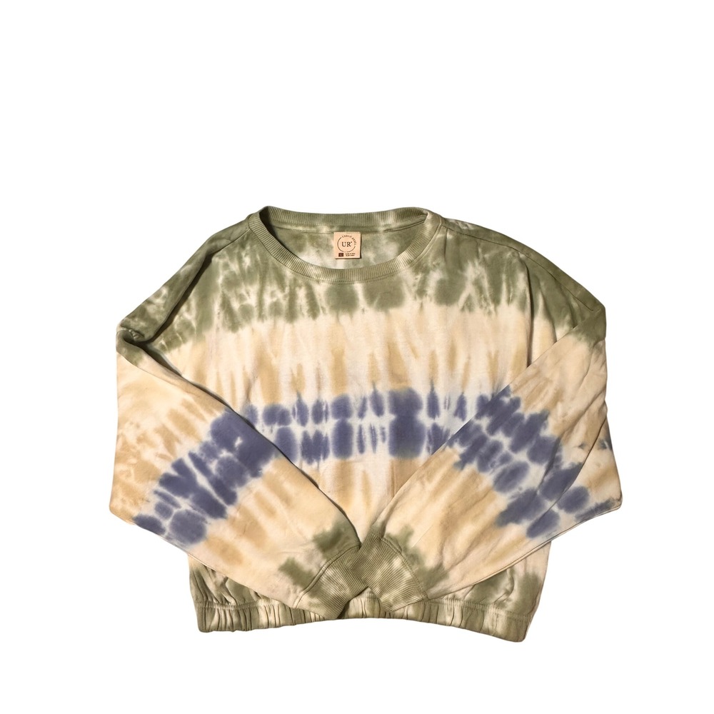 Urban Rebel Women Tie Dye Sweatshirt Large Green Blue Tan Elastic Hem Pullover